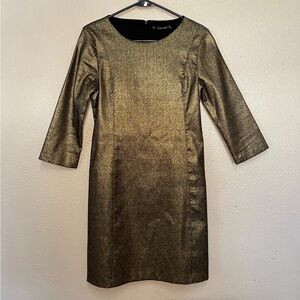 ZARA Trafalac Metallic Bronze/Gold Mini Dress 3/4 Sleeve Size Large Bodycon